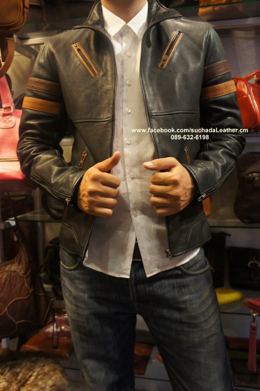 เสื้อ Jacket แขนแถบหนังวัวแท้ - Image 5